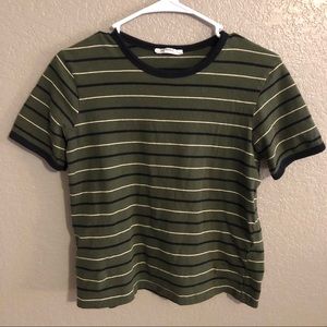 Zara Olive Green Striped T-shirt